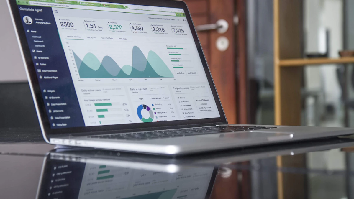 Laptop showing business analytics in an office