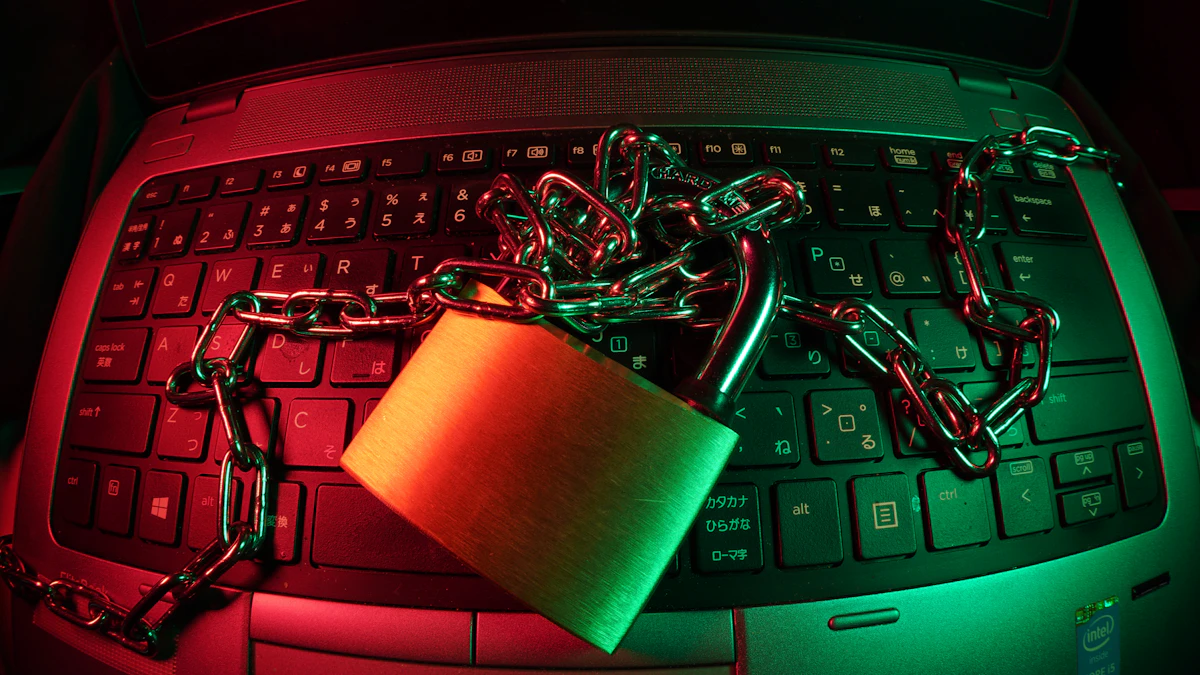 Padlock resting on a computer keyboard