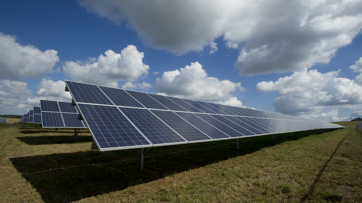 Rows of solar panels at a utility-scale solar plant