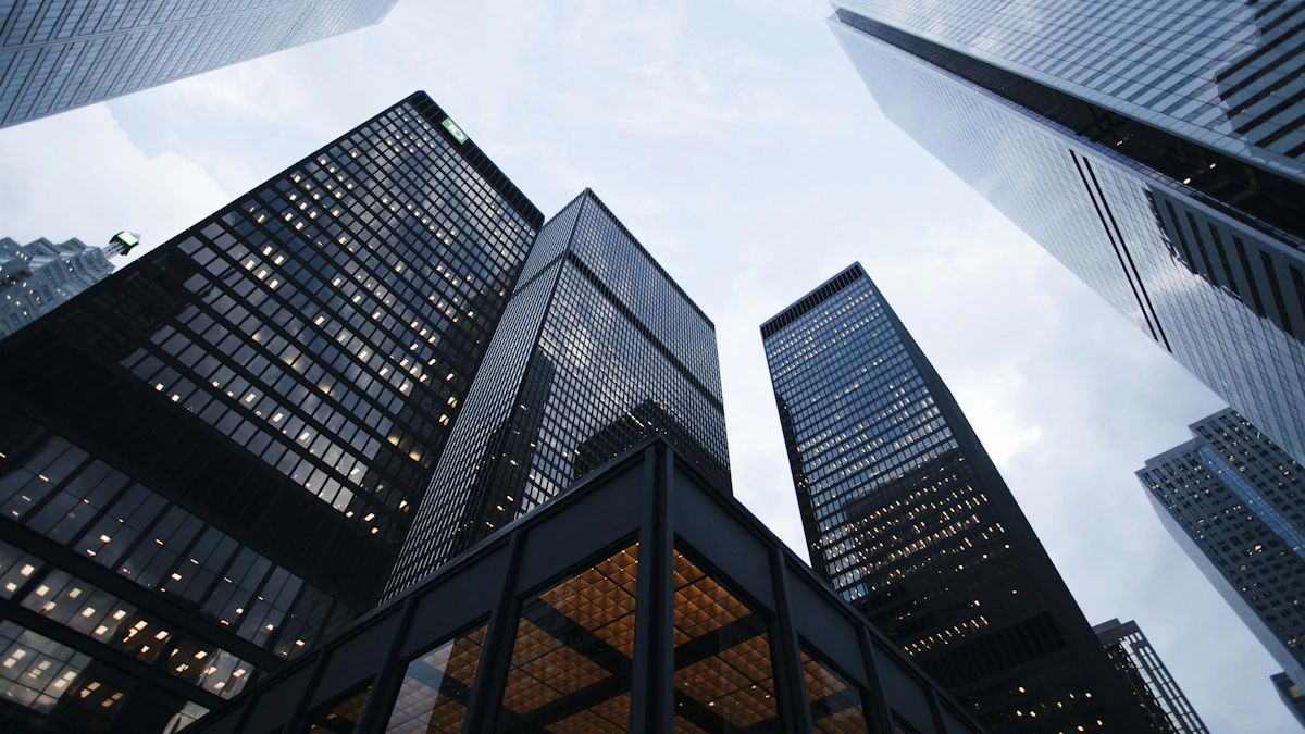 Corporate office buildings in a city skyline