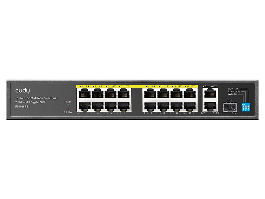 Cudy 16 Port Fast Ethernet PoE 190W 2 Gigabit 1SFP Switch