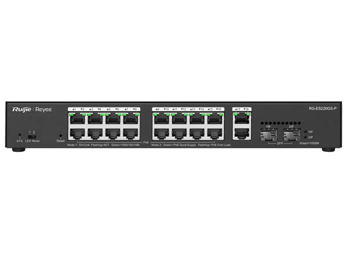 Reyee 18 Port Gigabit with 16 PoE 250W 2SFP Smart Managed Switch