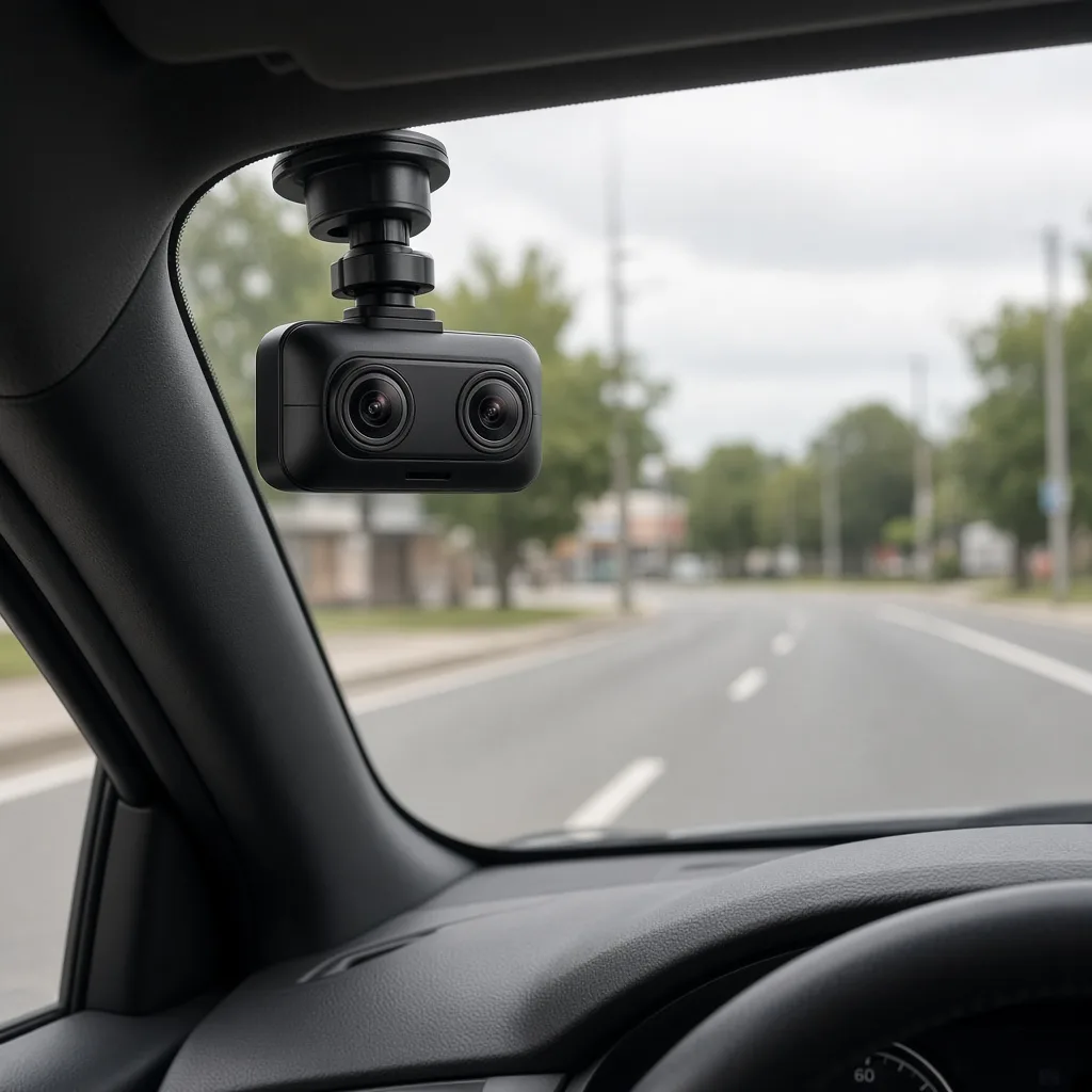 4G fleet dashcam shown in a typical windscreen mount application