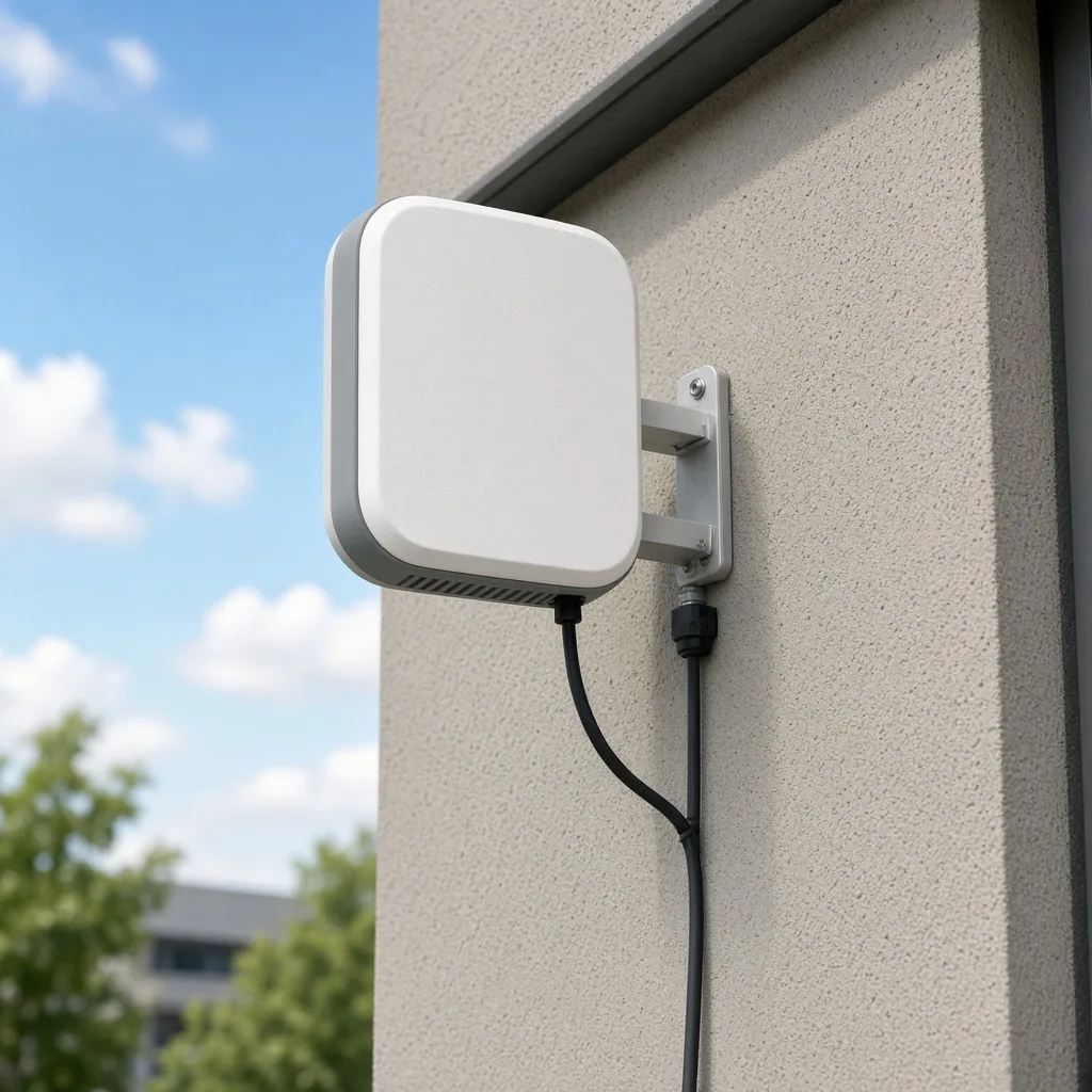 Outdoor Wi-Fi 6 access point on a wall mount